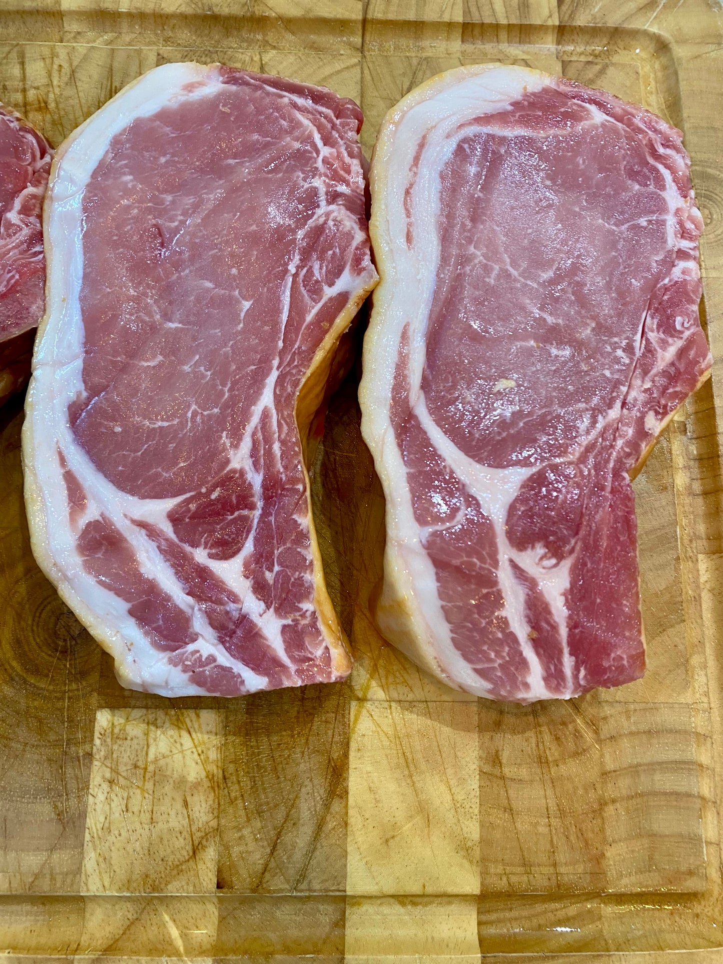 45 day dry aged Longhorn Ribeye Roaster+ Beech smoked Gloucester Old Spot Chops